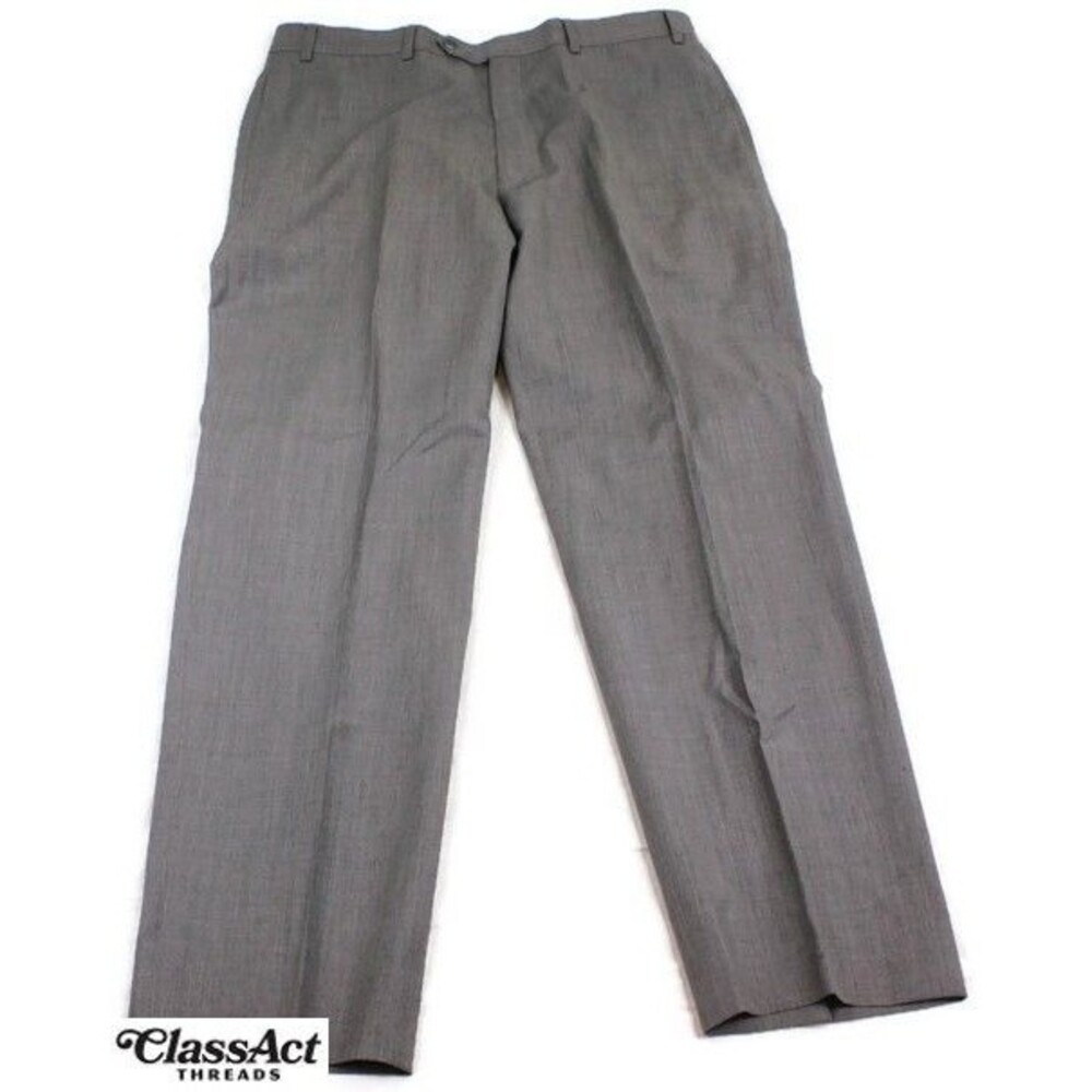 Calvin Klein Mens Pants Gray Dress Pant Plaid Wool Flat Fronts 36R 36" X 31"